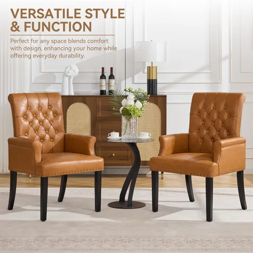 Miniatura 6 de WUTUTUEE Silla de comedor de piel sintética con brazos, sillas de comedor tapizadas con respaldo alto, sillón decorativo con patas de madera maciza