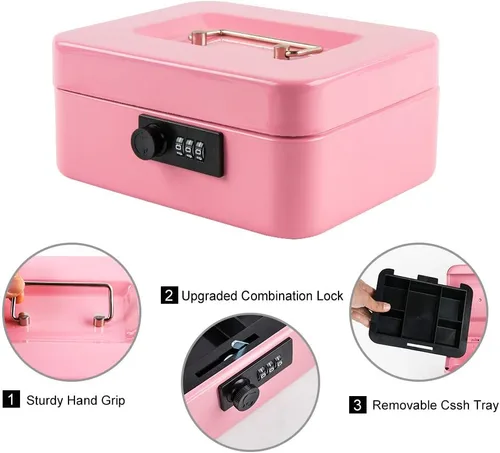 Miniatura 8 de KYODOLED Caja de dinero con cerradura con cerradura, caja de dinero con bandeja para efectivo, caja fuerte con cerradura con llave, organizador