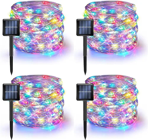 Miniatura 13 de Dazzle Bright Paquete de 2 tiras de luces solares para exteriores, total de 80 pies, 240 luces LED solares impermeables, 8 modos, luces de alambre