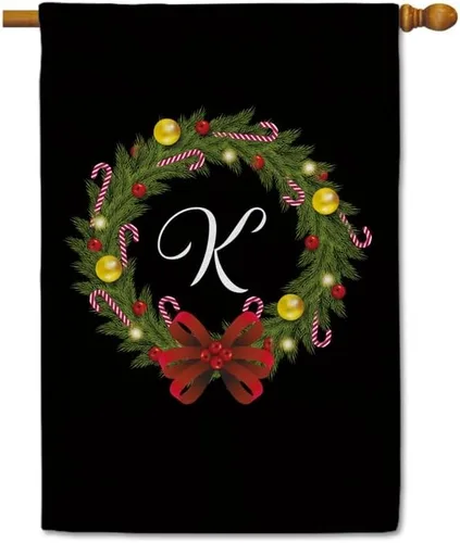 Miniatura 35 de Bandera de bienvenida con monograma de Feliz Navidad, letra A, bandera de jardín, 12.5 x 18 pulgadas, impresión de doble cara para exteriores
