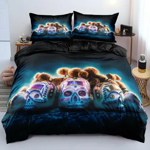 Miniatura 10 de Juego de funda de edredón con diseño de calavera de la muerte de Holiyjog, tamaño queen, juego de ropa de cama gótica, funda de edredón con diseño