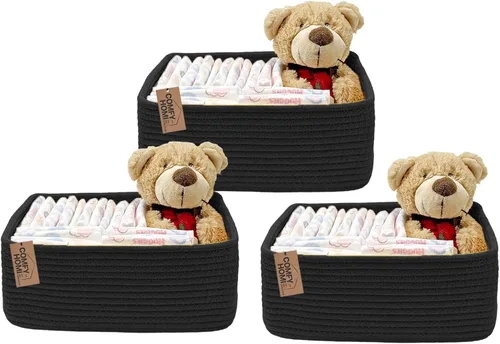 COMFY-HOMI Cestas de almacenamiento de 11.5 x 7.5 x 4.7 pulgadas para organizar, cesta tejida de cuerda de algodón, caja de almacenamiento de