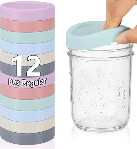 Miniatura 24 de Teenyyou 6 tapas de silicona para frascos, tapas gruesas a prueba de fugas para frascos Mason de 2.756 in, tapas reutilizables para tarros de Blanco