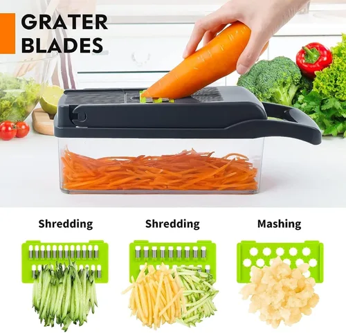 Miniatura 4 de Cortador de verduras 16 en 1 Pro cebolla y alimentos Cortador de verduras con 11 cuchillas y recipiente, juego de utensilios de cocina para cocinar