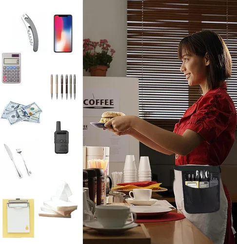 Miniatura 4 de Delantal de servidor, bolsa de accesorios de mesera para restaurante, paquete de cintura de utilidad para restaurantes, jardinería, enfermería