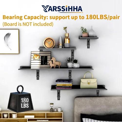 Miniatura 5 de Yarssihha Soporte plegable de estante de 8 pulgadas, paquete de 2 soportes plegables resistentes montados en la pared, soportes plegables de metal