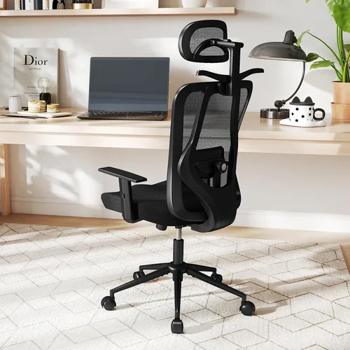 Miniatura 2 de COSTWAY Silla de oficina de malla, sillas ergonómicas de escritorio para computadora con reposacabezas 3D, reposabrazos ajustables y soporte lumbar
