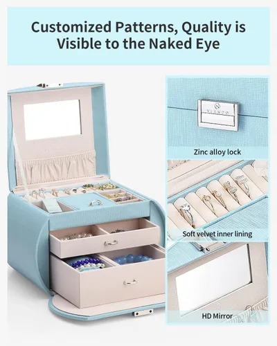 Miniatura 4 de Caja de joyería Vlando para niñas, estilo princesa, tamaño mediano, fabulosos regalos para niñas (color azul)