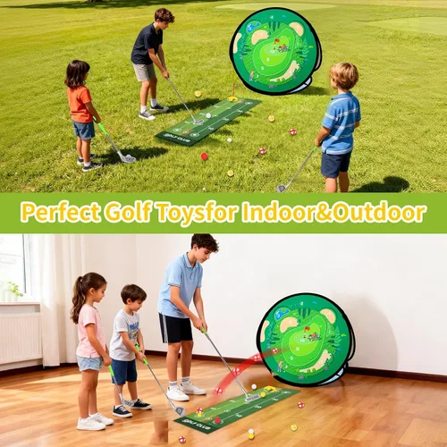 Miniatura 2 de AOSITE - Juego de golf 5 en 1 para niños pequeños, juguetes pegajosos para juegos de golf con 3 palos de golf y tapete de putt, red de astillado