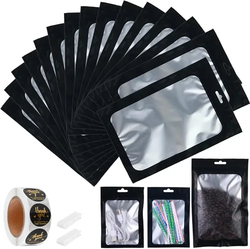 Miniatura 13 de Paquete de 150 bolsas holográficas de Mylar de 5 x 8 pulgadas con ventana transparente, pequeñas bolsas de papel de aluminio resellables