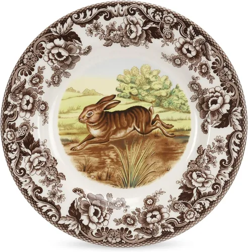 Miniatura 23 de Plato de cena Spode Woodland Red Grouse - 10.5" de loza fina, borde con flores británicas, diseño rústico de animales de caza fabricado