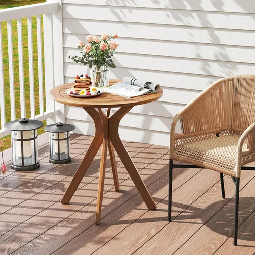 Miniatura 2 de Tangkula - Mesa bistró de madera de acacia de 27.5 pulgadas, mesa redonda de madera con base en X, mesa de bistró lateral de café para jardín, patio