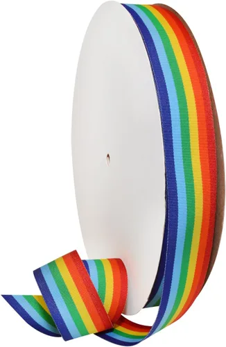 Miniatura 7 de Morex Ribbon Cinta decorativa a rayas de grogrén de poliéster, arco iris, 5/8 pulgadas