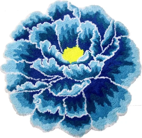 HM&DX Alfombra de baño con forma de flor de peonía, tejida a mano, redonda, con forma de flor, suave, esponjosa, absorbente, tapete de baño, Azul