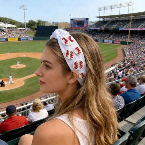 Miniatura 3 de Diadema deportiva de béisbol con cuentas blancas para mujeres, profesores, abalorio de béisbol con cuentas adornadas, diadema elegante y elegante