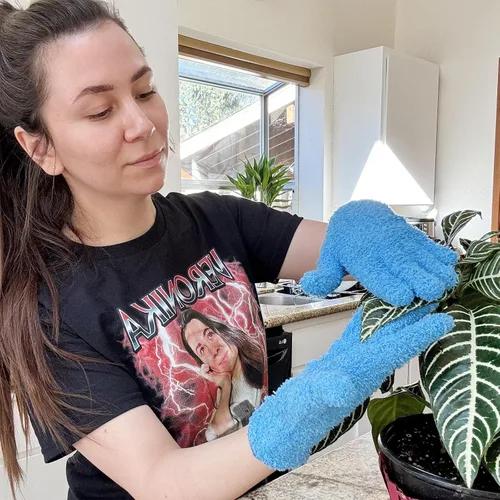 Miniatura 7 de Guantes de microfibra para quitar polvo de plantas de Evridwear reutilizables, guante de limpieza de hojas para plantas de interior, persianas, Azul