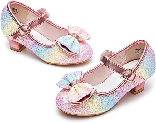 Miniatura 7 de Walofou Zapatos de vestir para niñas de flores, zapatos de tacón para fiesta de boda, zapatos planos de princesa Mary Jane para niños pequeños