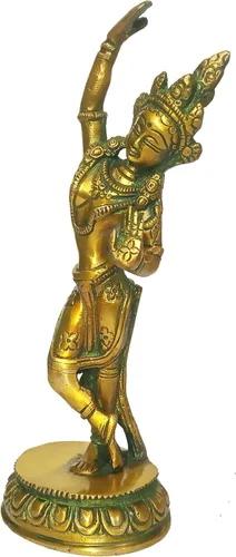 Miniatura 2 de Purpledip Latón Ídolo Reina Maya de Sakya, Madre de Gautam Buda: Estatua Vintage Acabado Oro (12155)