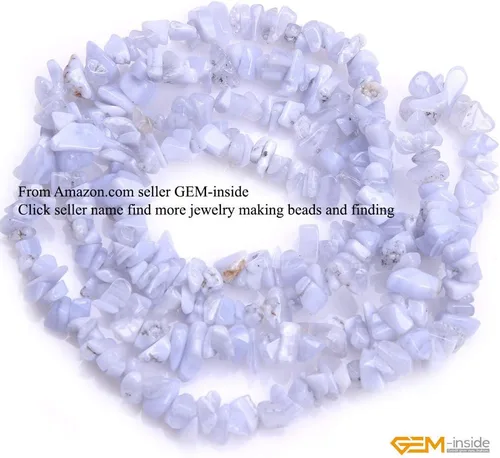 Miniatura 3 de GEM-inside Sarta de cuentas de gemas de 86 cm para fabricación de joyas., Piedra, azul (Blue Chalcedony), 7-8mm