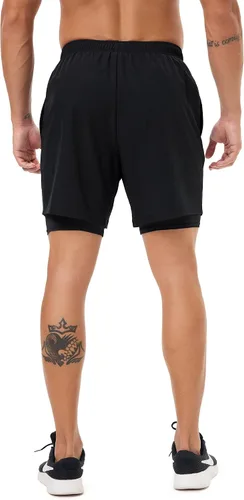 Miniatura 5 de Pantalones cortos deportivos 2 en 1 para hombre, de secado rápido, 5 pulgadas, ligeros, con forro y bolsillos