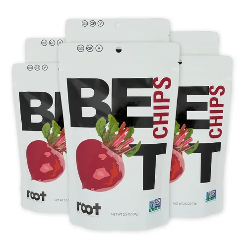Root Foods Chips de remolacha, aperitivo vegetal natural, patatas fritas de verduras sin OMG, buenas para adultos, niños, vegano, sin gluten, halal,