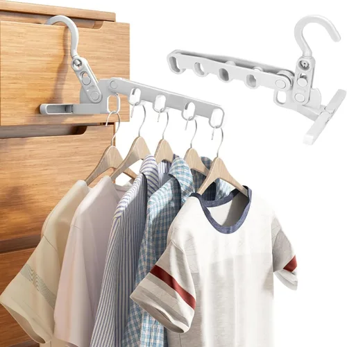 Percha de ropa plegable gris de 2 piezas, percha de viaje portátil con 5 agujeros para balcón, baño, lavandería y viajes de campamento al aire libre