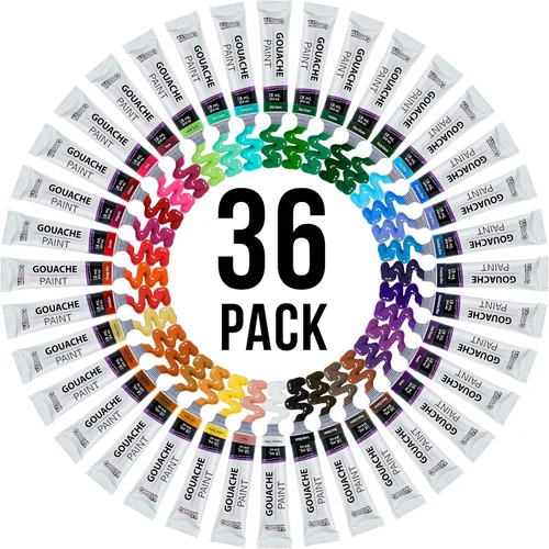 Miniatura 4 de U.S. Art Supply Juego profesional de pintura gouache de 36 colores en tubos grandes de 18ml y rueda de mezcla de colores - Tubos de pintura gouache