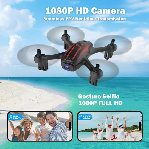 Miniatura 2 de Drones para niños de 8 a 12 años, dron con cámara 1080P para niños y adultos, FPV Drone con 2 baterías, mini dron con foto de gestos, cuadricóptero