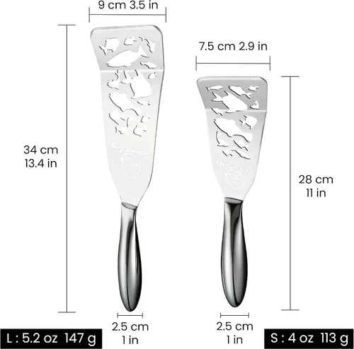 Miniatura 9 de Juego de espátulas de pescado de acero inoxidable – Edición Funky Fish, 1 espátula grande para pescado + 1 espátula pequeña de metal, borde