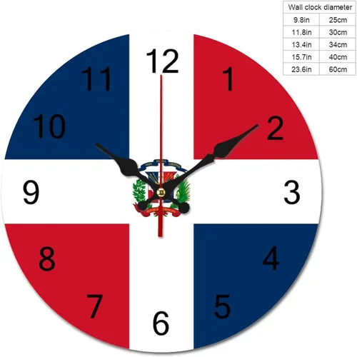 Miniatura 2 de Reloj de pared con diseño de bandera de República Dominicana, de 10 pulgadas, funciona con pilas, silencioso, sin tictac, números arábigos, reloj