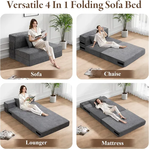Miniatura 4 de HOMFINE Sofá cama plegable - Silla cama convertible con cojín, sofá desplegable, colchón de espuma viscoelástica para piso, sofá futón, sofá
