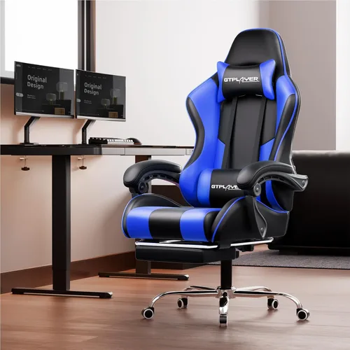 Miniatura 2 de GTPLAYER Silla para videojuegos, silla de computadora con reposapiés y soporte lumbar, silla de juego ajustable en altura con asiento giratorio