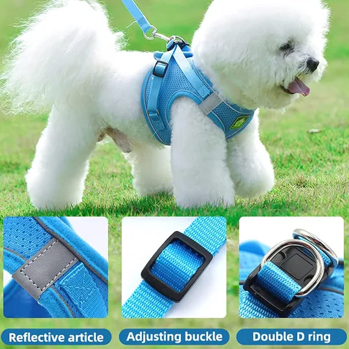 Miniatura 2 de Juego de arnés y correa para perros pequeños, arnés reflectante ajustable sin tirones, arnés transpirable suave para cachorros y perros pequeños