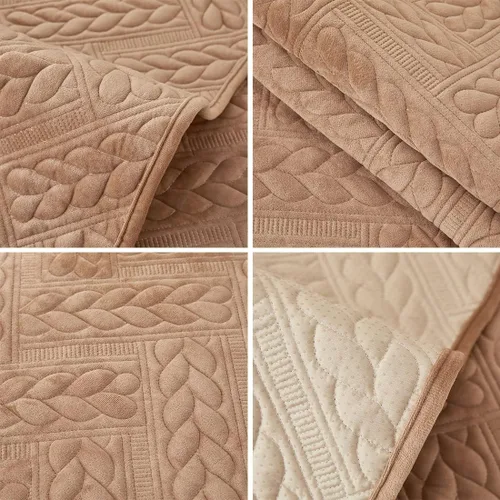 Miniatura 6 de vctops Funda de sofá de terciopelo grueso estilo granja, funda de sofá de felpa suave acolchada con hojas, funda antideslizante para sofá, protector