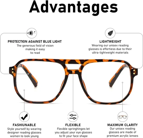 Miniatura 4 de Gafas de lectura de aviador para mujeres y hombres, 4 pares de lectores de bisagra de resorte con bloqueo de luz azul de gran