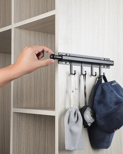 Miniatura 8 de BaiNong Barra de valet de 12 pulgadas para armarios Barra de valet extraíble para armario Deslizante en negro Barra de colgar extraíble para ropa