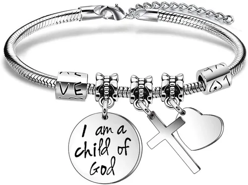 COLORFUL BLING Pulsera trenzada hecha a mano de acero inoxidable con cruz negra y roja de acero inoxidable con texto en inglés "Faith Hope", joyería