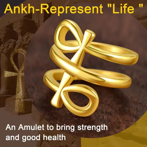 Miniatura 3 de ChainsProMax Puede grabar anillos de cruz Ankh para hombres y mujeres, anillo de mitología de joyería egipcia, acero inoxidable, chapado en oro