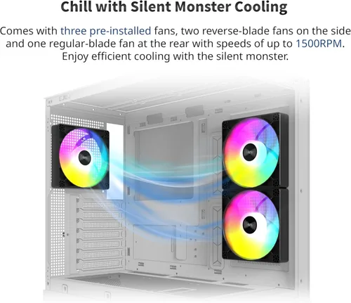 Miniatura 3 de MONTECH XR-B, chasis para PC de torre media ATX Gaming, ventiladores ARGB PWM de 3x120mm preinstalados, panel de vidrio templado de doble vista