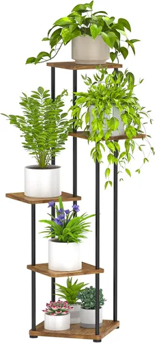 Soporte para plantas de interior, 5 niveles altos para plantas, estante para plantas interiores, estante de exhibición de esquina, soporte para