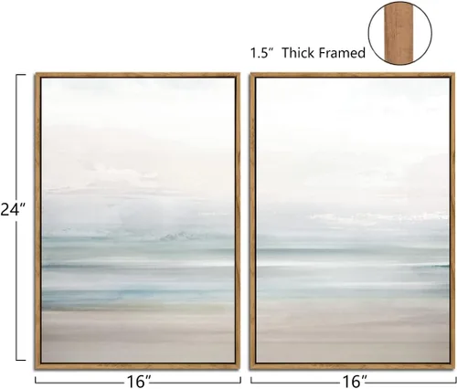 Miniatura 2 de Gardenia Art - Lienzo enmarcado para decoración de pared, diseño de playa costera, lienzo abstracto, pintura de paisaje oceánico moderno