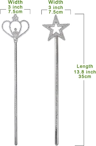Miniatura 4 de Paquete de 2 varitas de estrella plateadas, varitas de corona, varitas de hadas de princesa, palos mágicos para niñas, cumpleaños, fiesta, Halloween