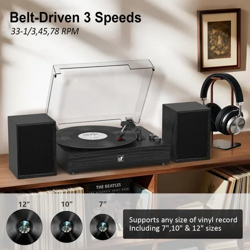 Miniatura 4 de Tocadiscos Bluetooth con altavoces externos tocadiscos de transmisión por correa para discos de vinilo, altavoces estéreo duales, reproductores LP