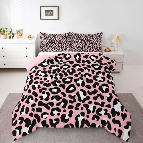 Miniatura 16 de Erosebridal Juego de edredón con estampado de leopardo, tamaño individual para niños, edredón de guepardo occidental, negro y gris, juego de ropa