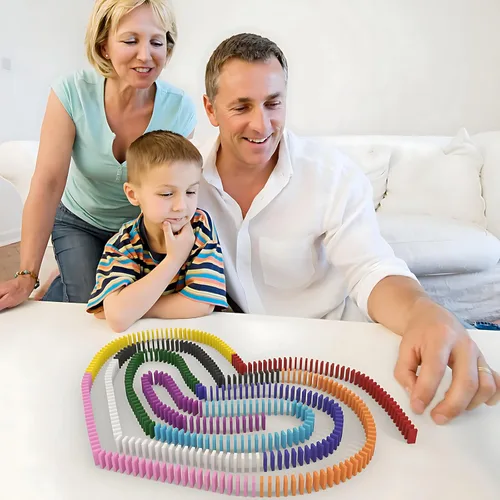 Miniatura 6 de Juego de dominó de 1200 piezas para niños, coloridos azulejos de dominó para construir, apilar, carreras, volar, dominó de madera con caja, juguete