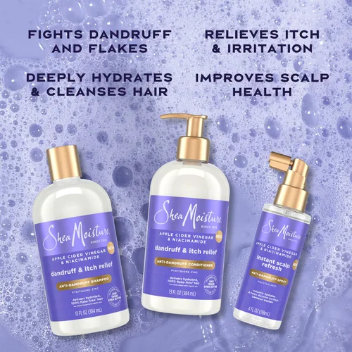 Miniatura 3 de SheaMoisture Champú y acondicionador anticaspa + spray instantáneo para renovar el cuero cabelludo con niacinamida, manteca de karité, ácido