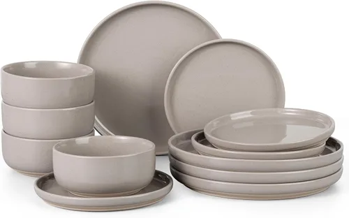 Miniatura 38 de HaWare Juego de vajilla de gres, juego de platos y tazones de 12 piezas para 4, juego de vajilla para casa restaurante, blanco lechoso moteado