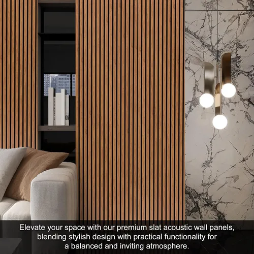 Miniatura 5 de QDYMXUN Paneles de pared acústicos de listones de madera, paquete de 4 paneles de 94.5 x 7.9 pulgadas, paneles 3D de absorción de sonido estriados