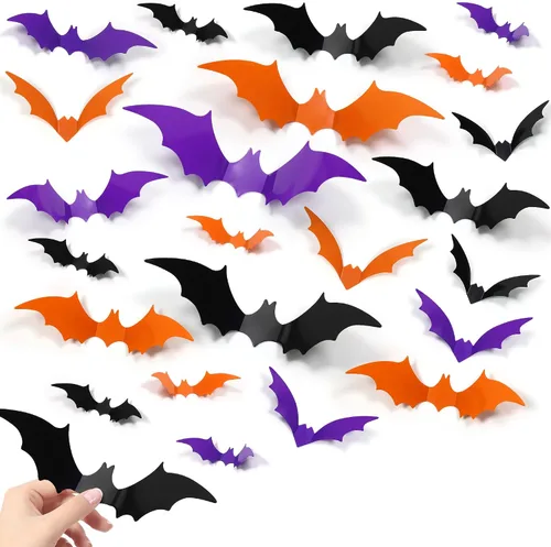 100 piezas de decoración de pared de murciélagos de Halloween 3D, decoración realista de murciélagos de PVC para decoración de Halloween,