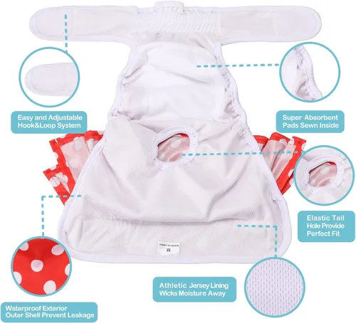 Miniatura 4 de Avont Paquete de 3 Pañales Lavables para Perras Hembras, Cubiertas de Pañales Reutilizables para el Período de Perritas en Ciclo de Celo